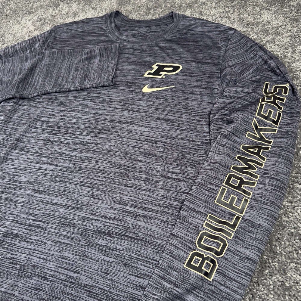 Nike DriFit Shirt Mens M Gray NCAA Purdue Boilermakers Spell Out The Nike Tee